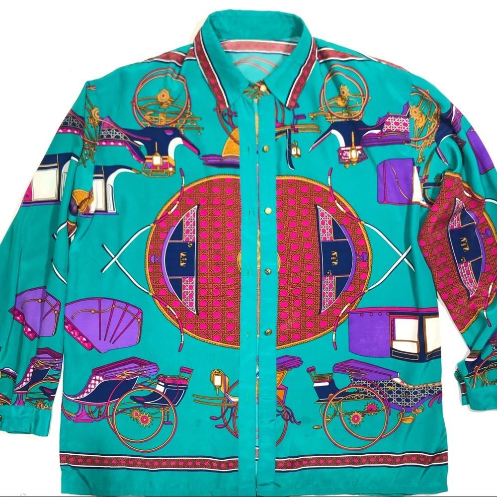 Vintage Hermes Rare Carriage Silk Blouse